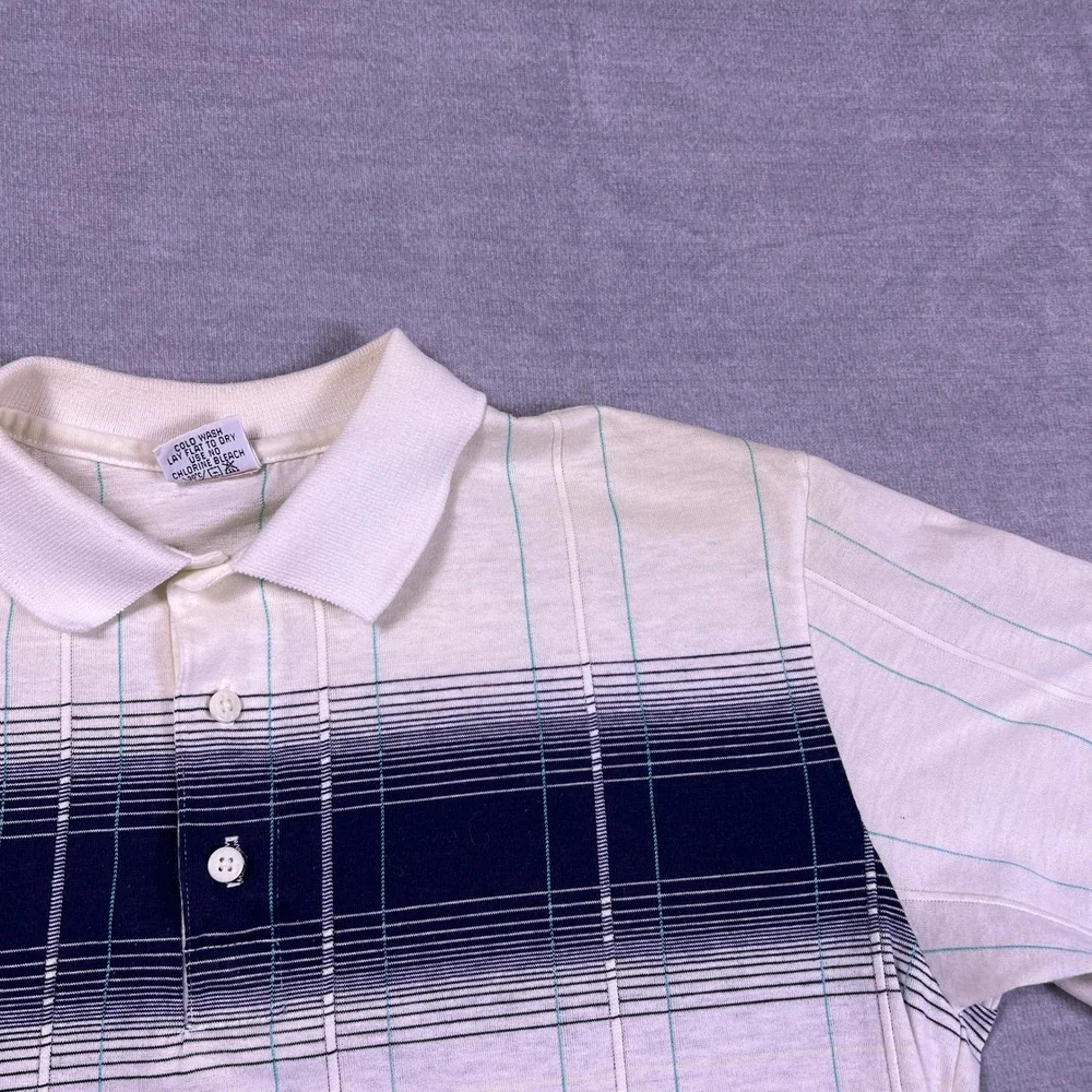 Head Sportswear Mens Vintage Striped Polo Shirt White Blue Red Short Sleeve S
